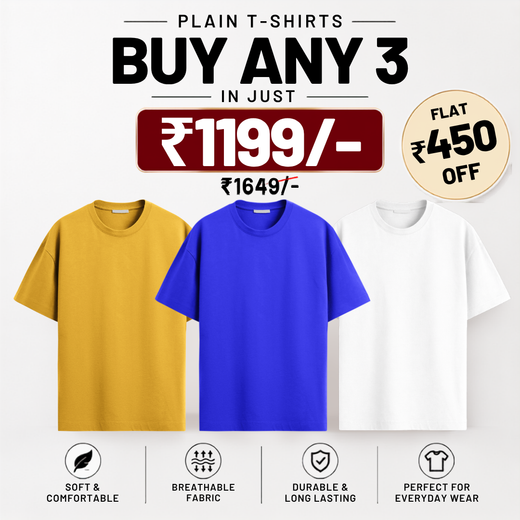 Solids/Plain - Unisex Regular T-Shirts Combo 3
