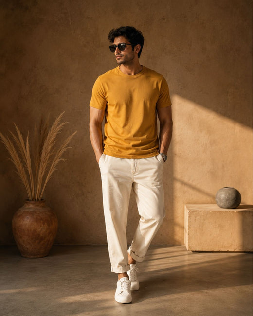 Solids/Plain - Mustard Yellow Unisex Regular T-Shirts