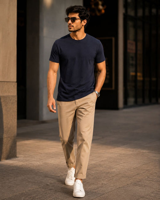 Solids/Plain - Navy Blue Unisex Regular T-Shirts