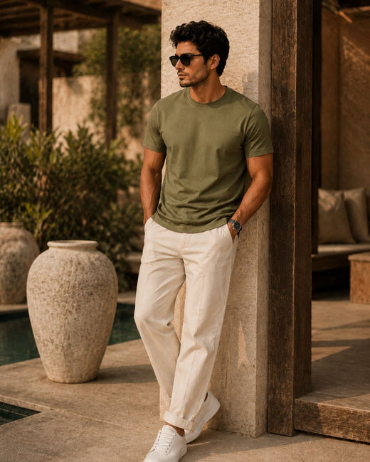 Solids/Plain - Olive Green Unisex Regular T-Shirts