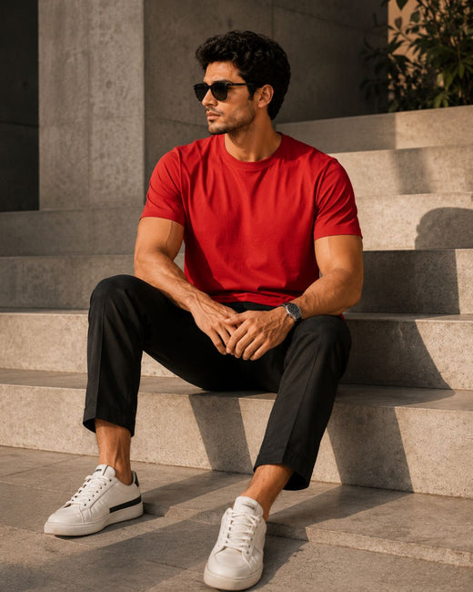 Solids/Plain - Red Unisex Regular T-Shirts
