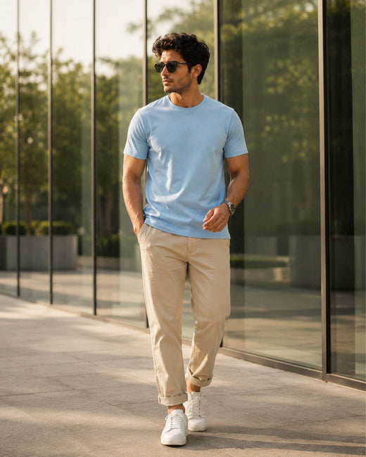 Solids/Plain - Sky Blue Unisex Regular T-Shirts