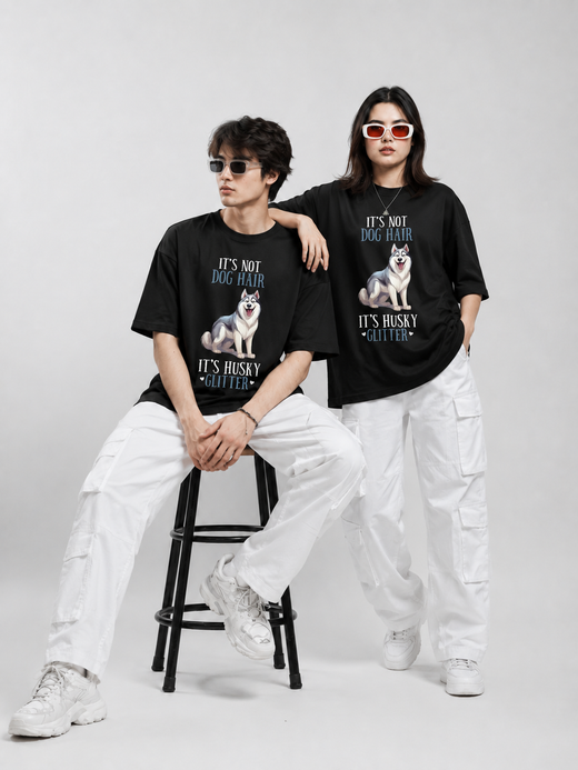 Husky Dog Lover : Unisex Black Oversized Half Sleeved T-shirt