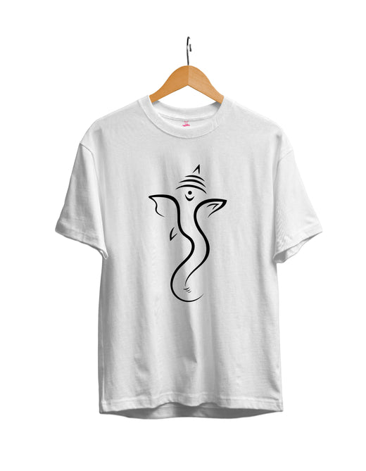Ganesha Minimalistic : White Unisex Regular Half Sleeved T-Shirt