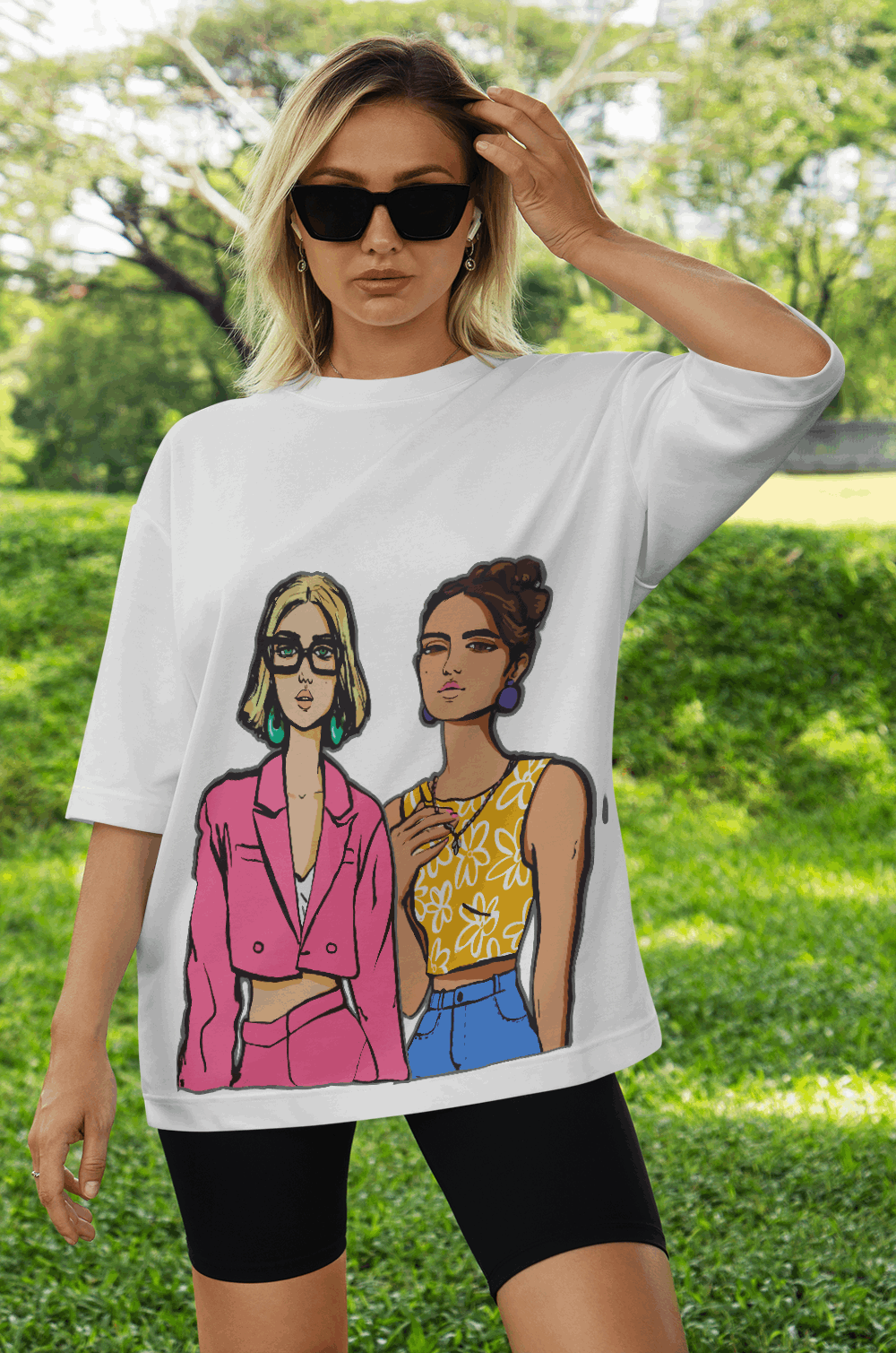 Fashion Girls : Women White Oversized Half Sleeved T-shirt