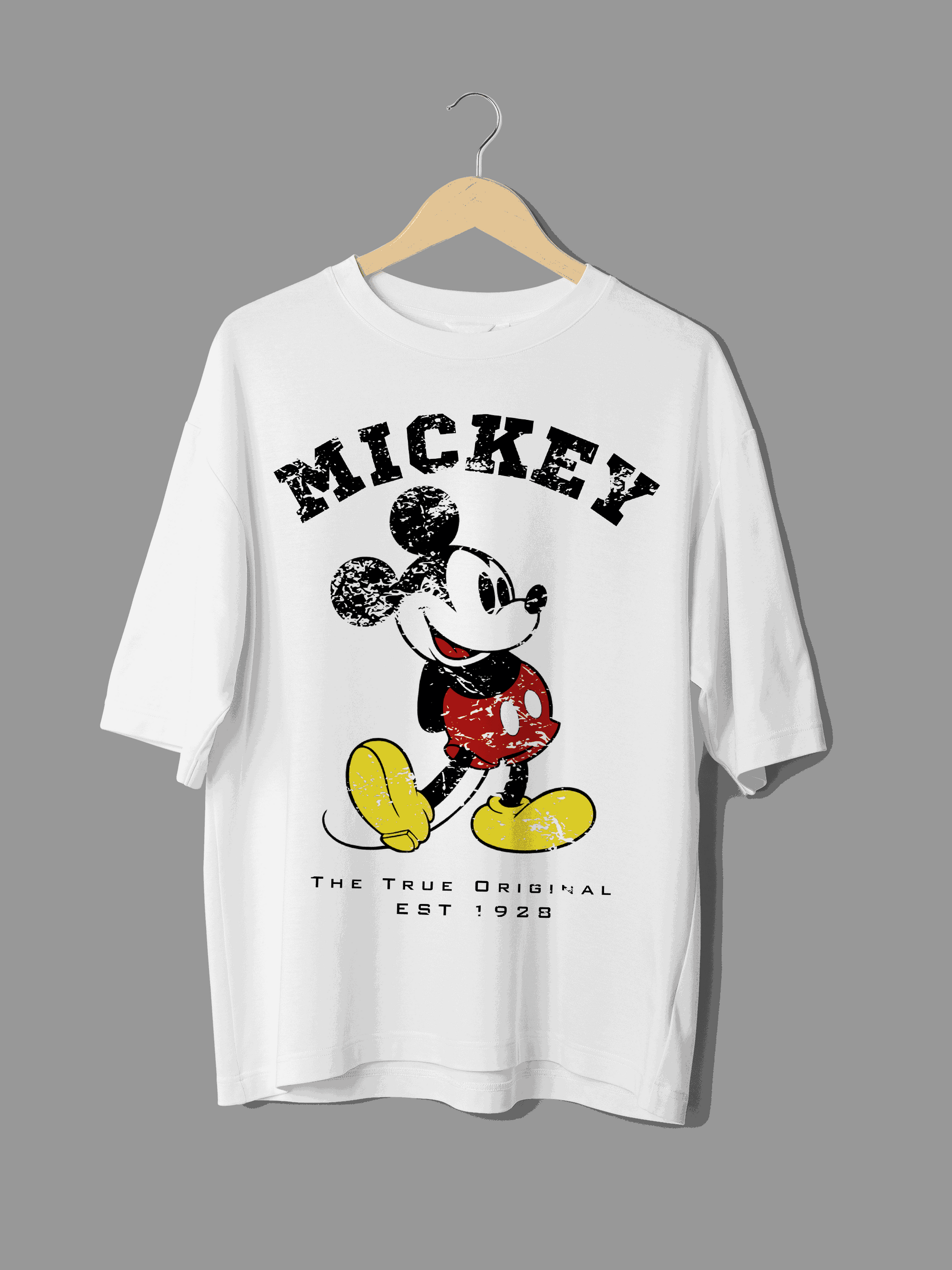 Mickey Mouse: Men White Oversized Half Sleeved T-shirt