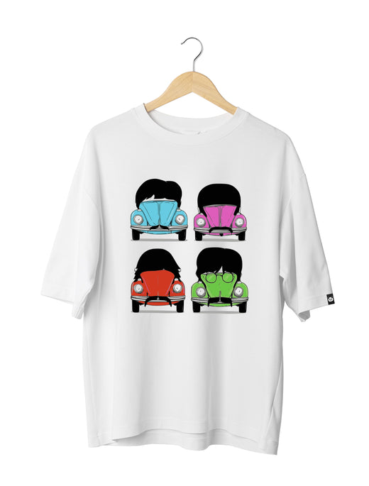 The Beatles Cars : Rock Band Unisex Oversized Half Sleeved T-shirt