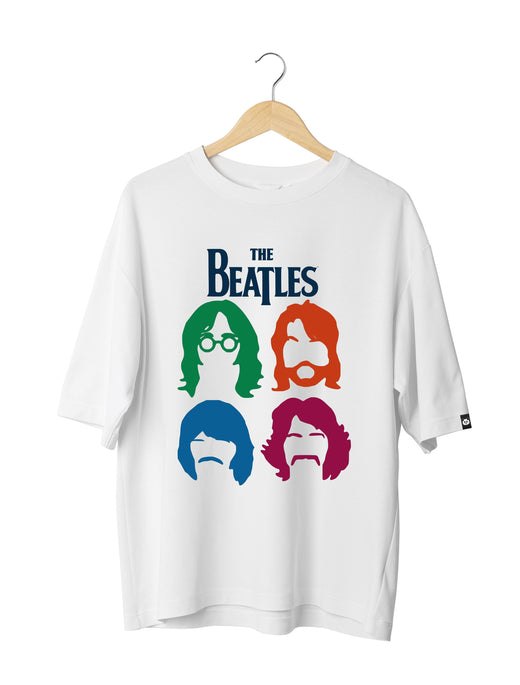 The Beatles Faces : Rock Band Unisex Oversized Half Sleeved T-shirt