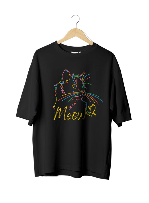 Cat Lover : Unisex Black Oversized Half Sleeved T-shirt