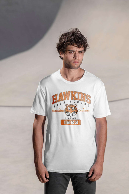 Hawkins High School : Men White Oversized Half Sleeved T-shirt