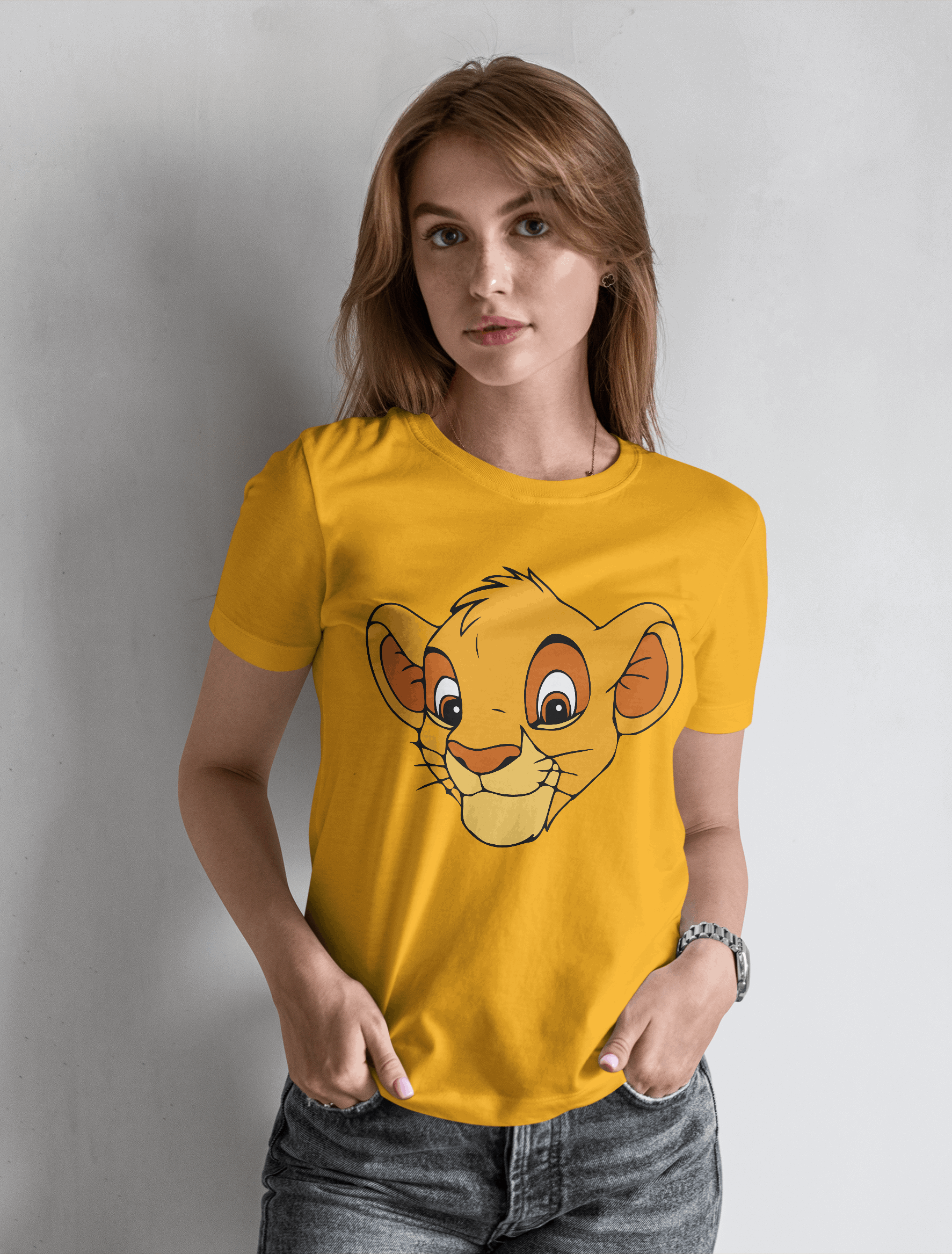 Simba - The Lion King: Women Mustard Yellow Regular Fit Half Sleeved T-shirt
