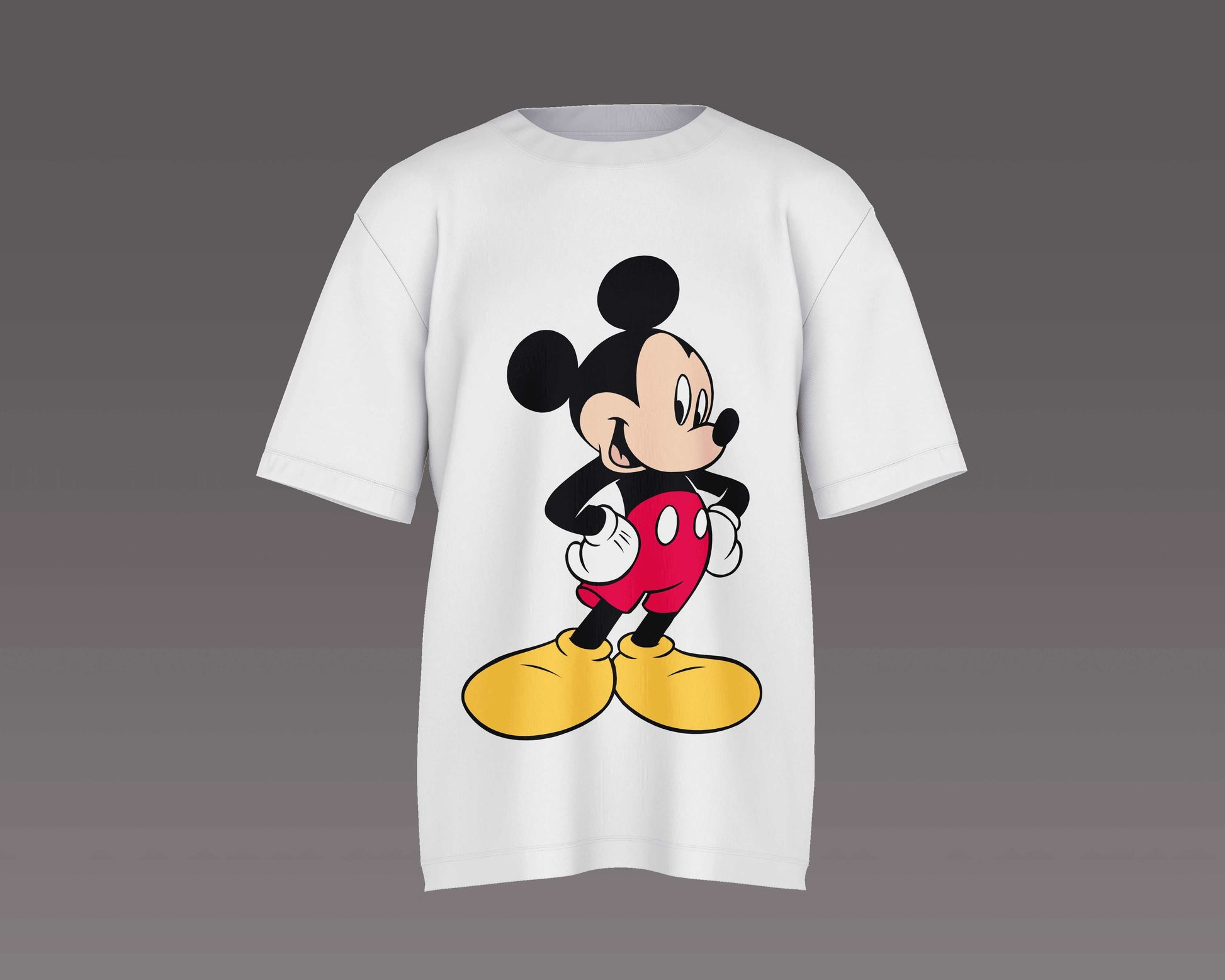 Mickey Mouse: Unisex White Oversized Half Sleeved T-shirt - Giant Pandaa Store