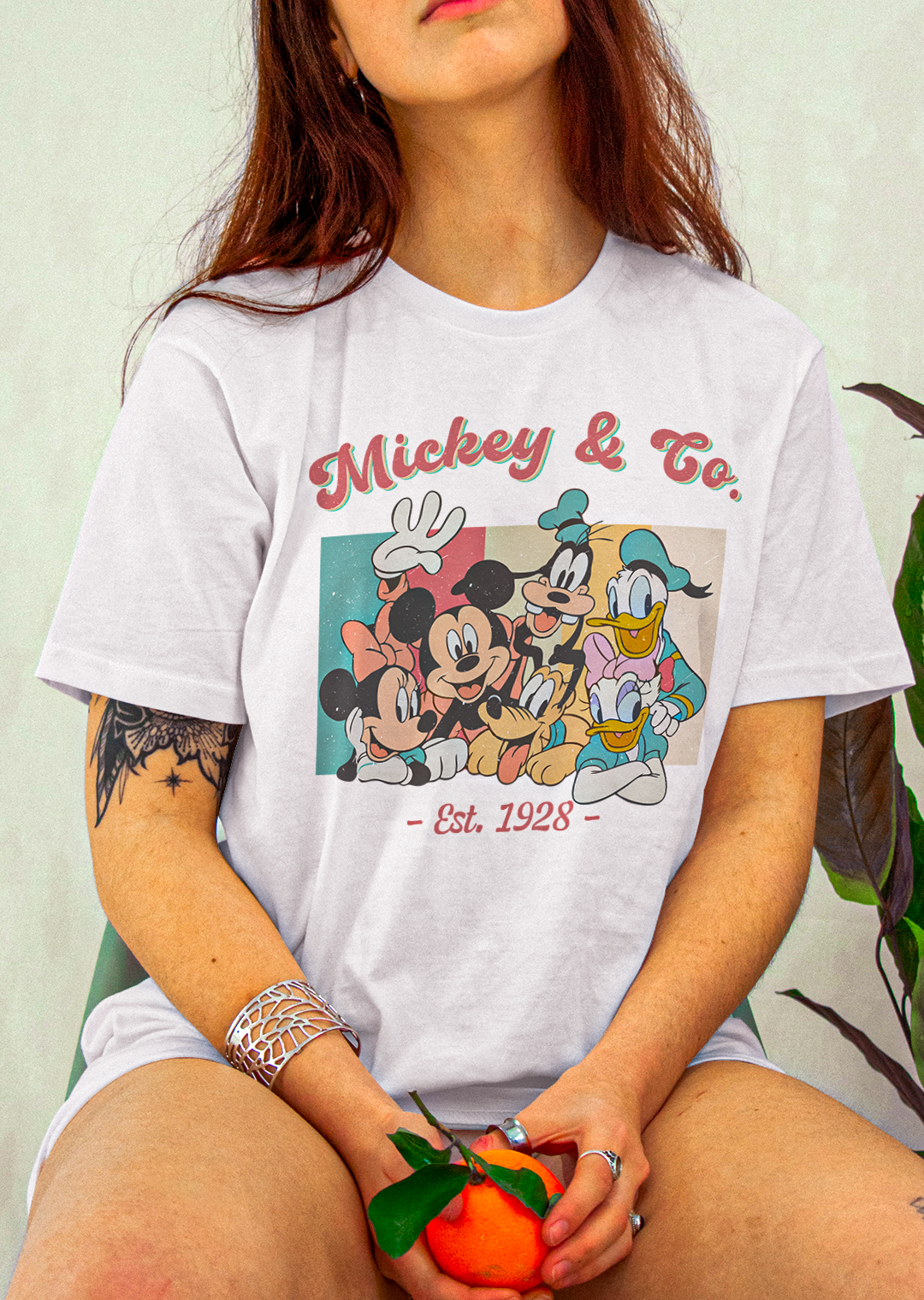 Vintage Mickey Mouse & Friends: Women White Regular Fit Half Sleeved T-shirt