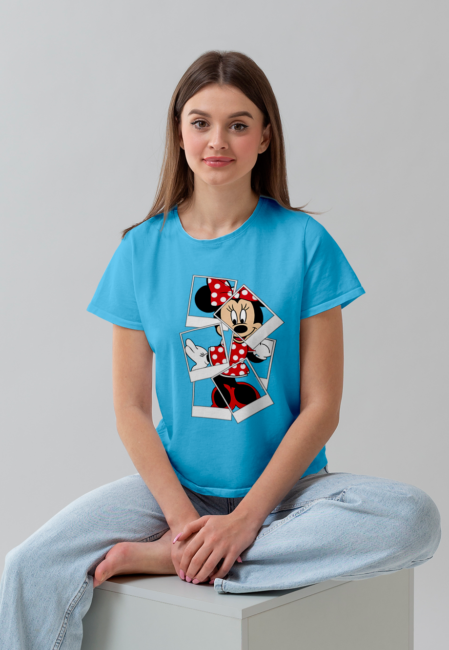 Minnie Mouse: Women Sky Blue Slim-Fit Half Sleeved T-shirt