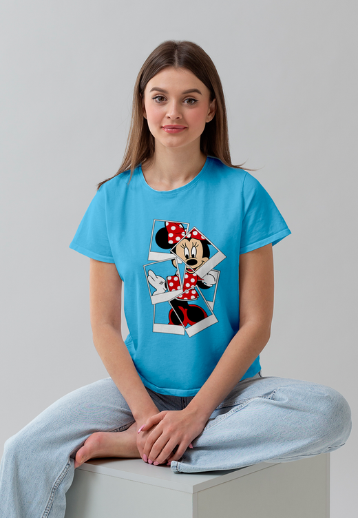 Minnie Snaps: Women Sky Blue Regular Fit Half Sleeved T-shirt