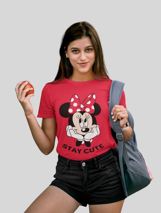 Minnie: Women Red Regular Fit Half Sleeved T-shirt