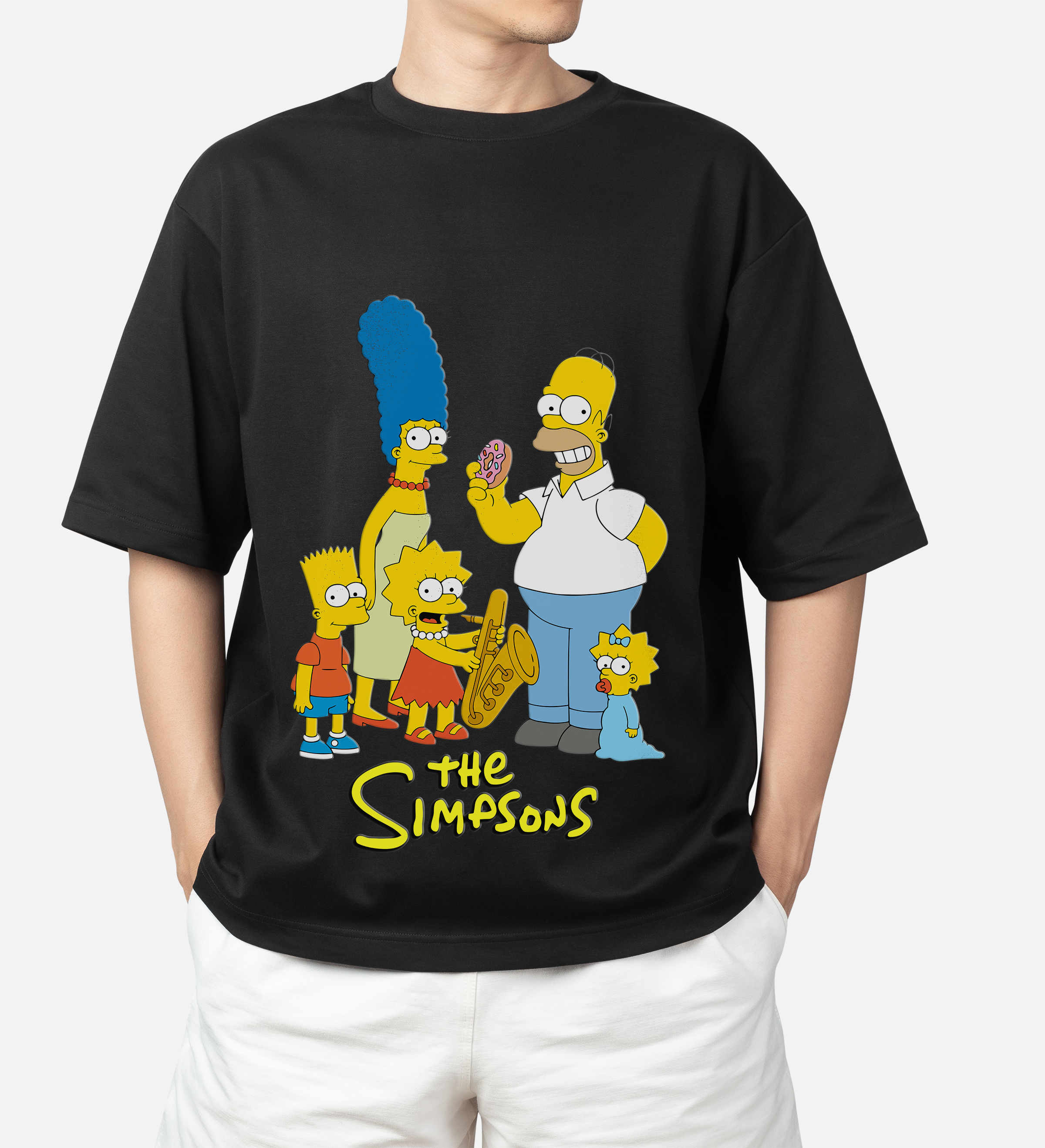 The Simpsons : Men Black Oversized Half Sleeved T-shirt