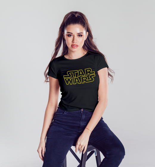Star Wars: Women Black Regular Fit Half Sleeved T-shirt
