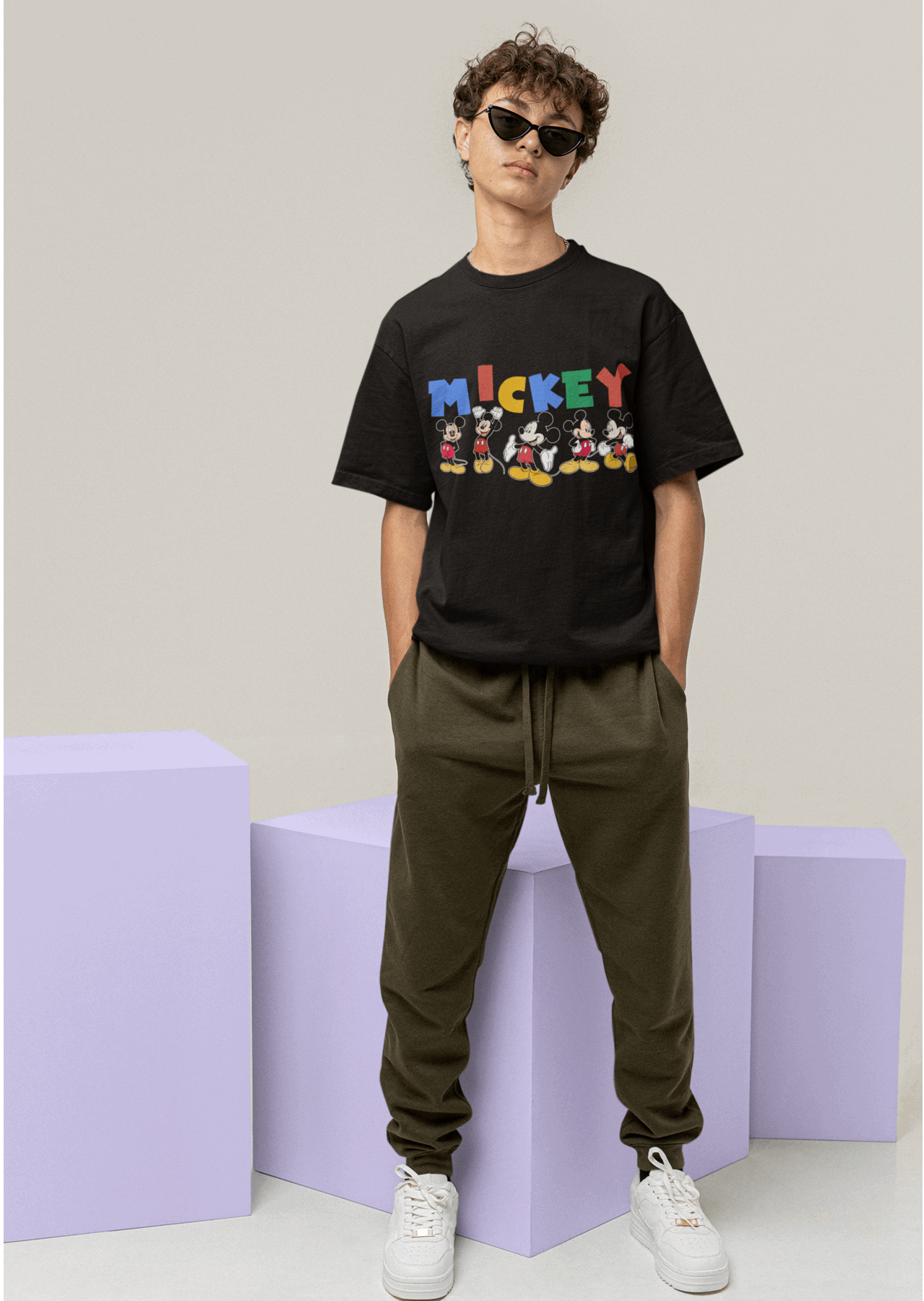 Mickey Mouse: Men Black Oversized Half Sleeved T-shirt - Giant Panda Store