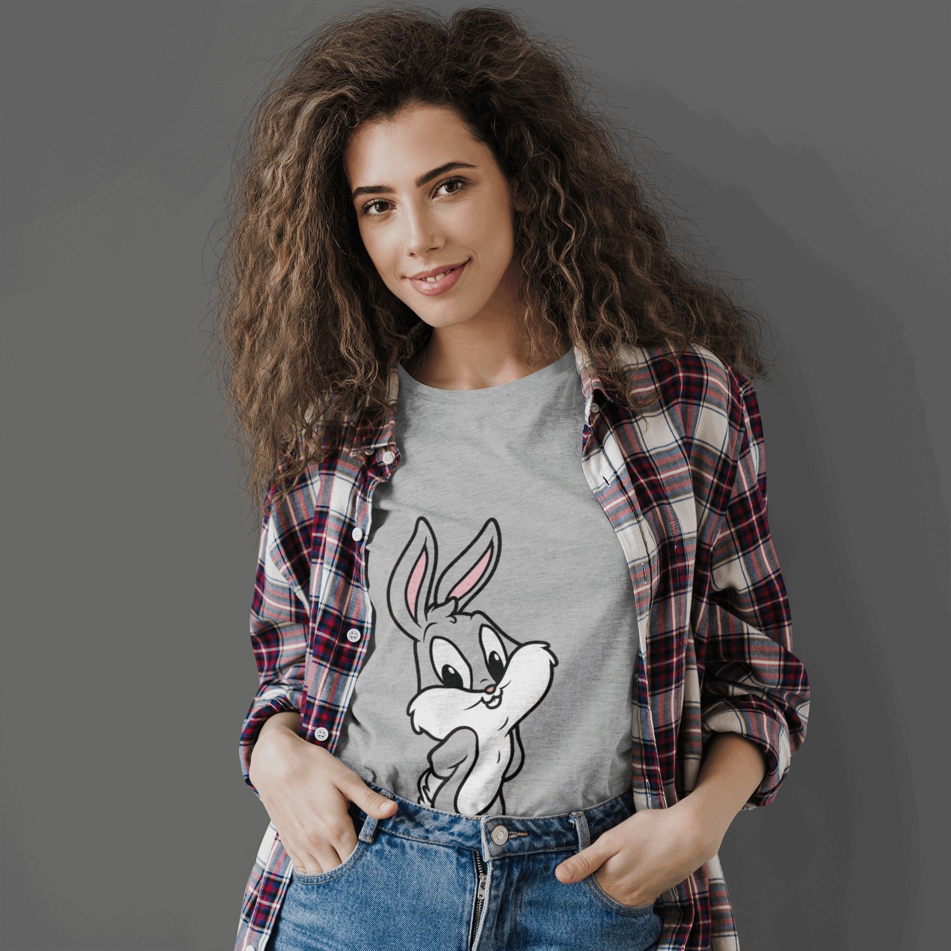 Looney Tunes: Baby Bugs Bunny Women Grey Regular Fit Half Sleeved T-Shirt