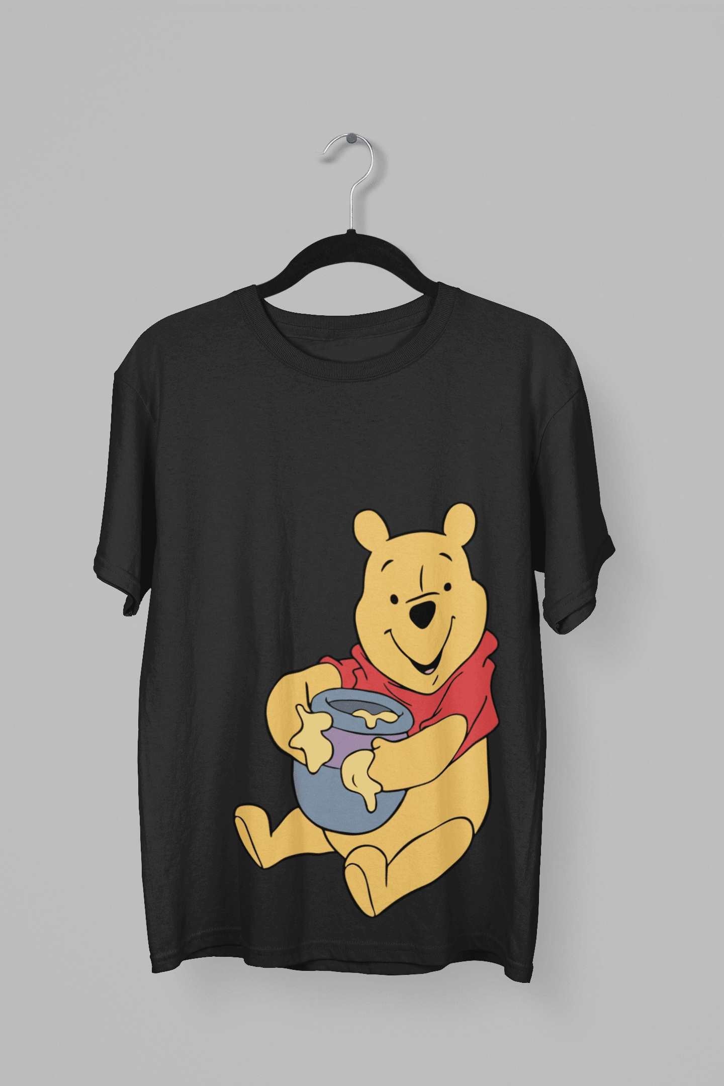Winnie the Pooh: Women Black Regular Fit Half Sleeved T-shirt