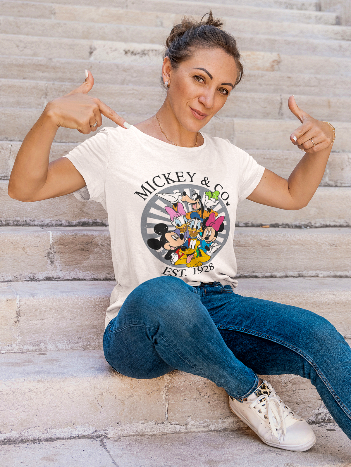 Vintage Mickey Mouse & Friends: Women White Regular Fit Half Sleeved T-shirt