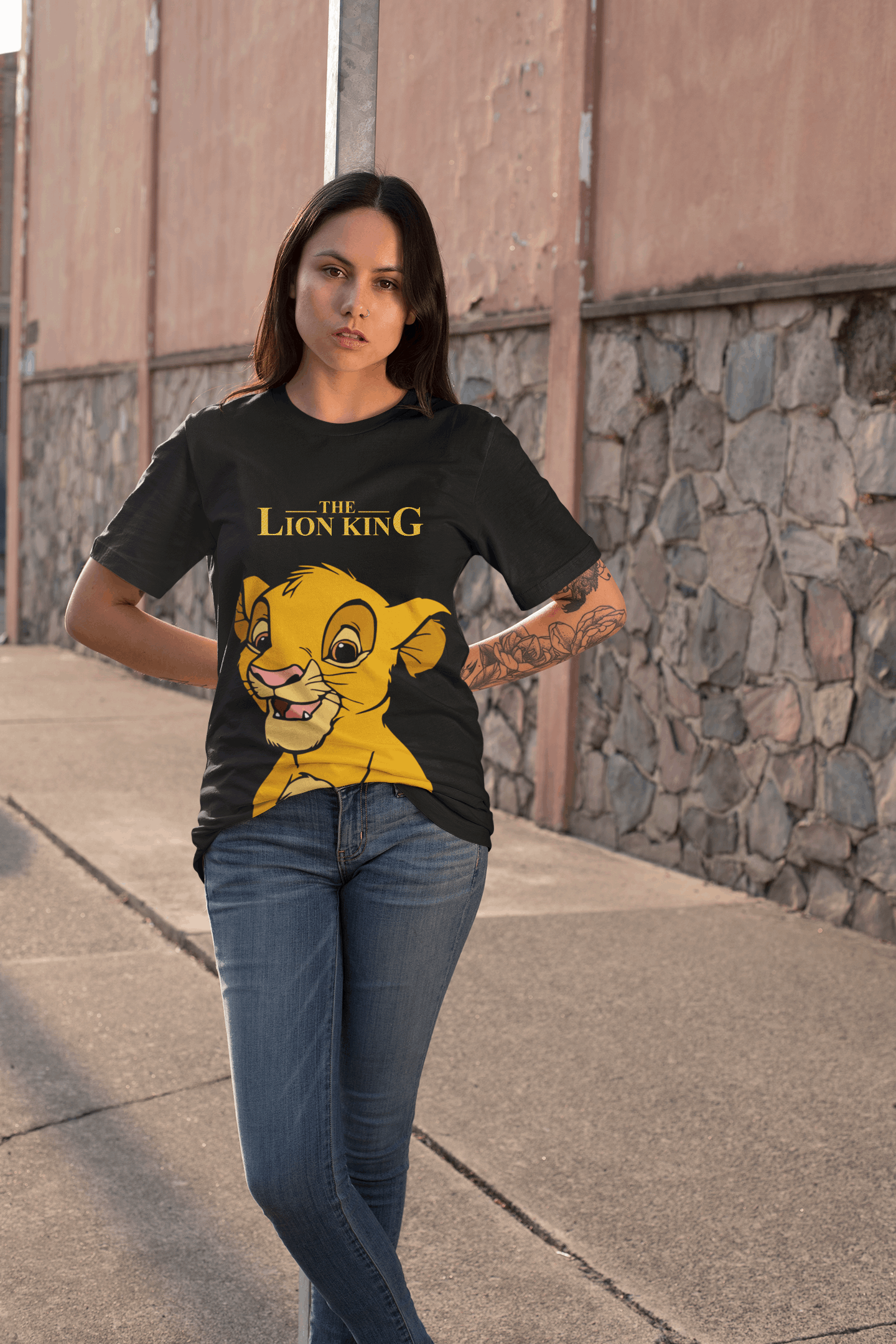 The Lion King: Women Black Slim-Fit Half Sleeved T-shirt - Giant Panda Store