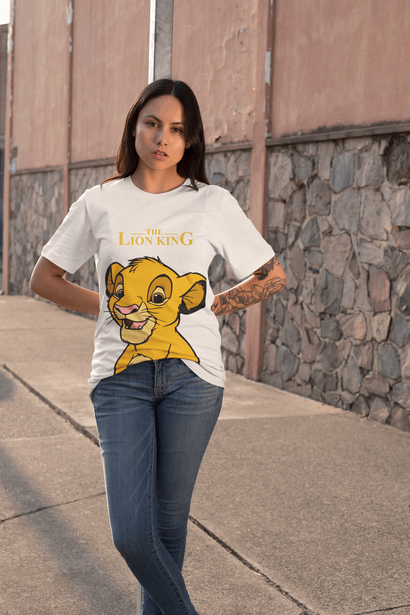 The Lion King: Women White Slim-Fit Half Sleeved T-shirt - Giant Panda Store
