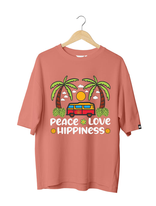 Peace Love & Happiness : Unisex Oversized Half Sleeved T-shirt