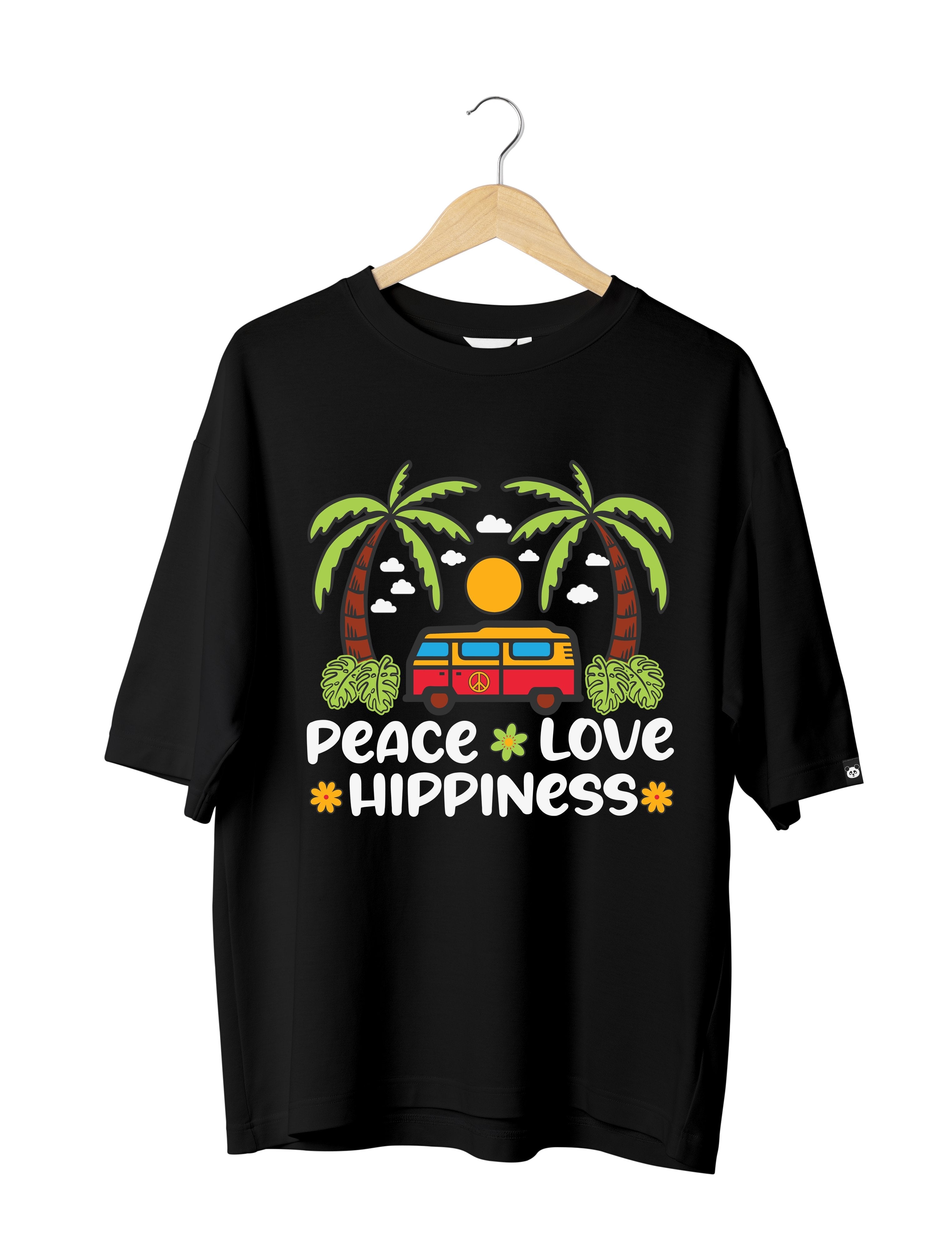 Peace Love & Happiness : Unisex Oversized 100% Cotton Half Sleeved T-shirt