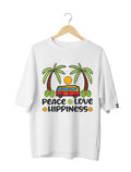 Peace Love & Happiness : Unisex Oversized 100% Cotton Half Sleeved T-shirt