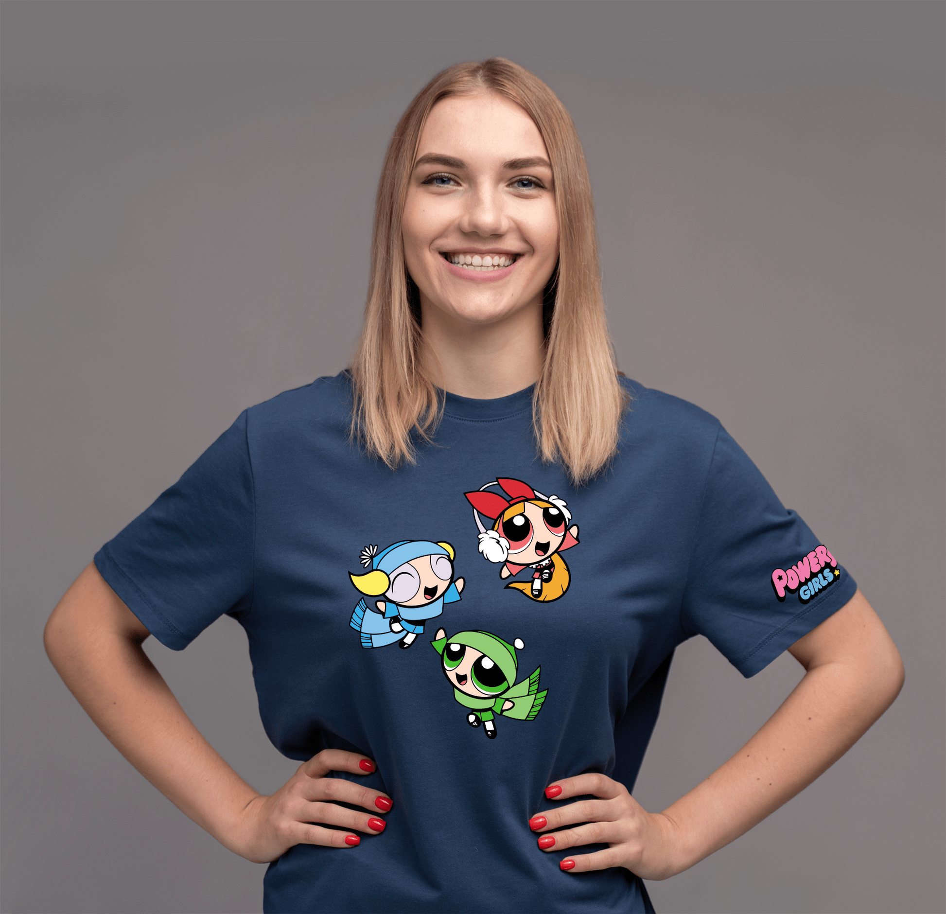 The Powerpuff Girls Trio - Women Navy Blue Regular Fit Half Sleeved T-shirt