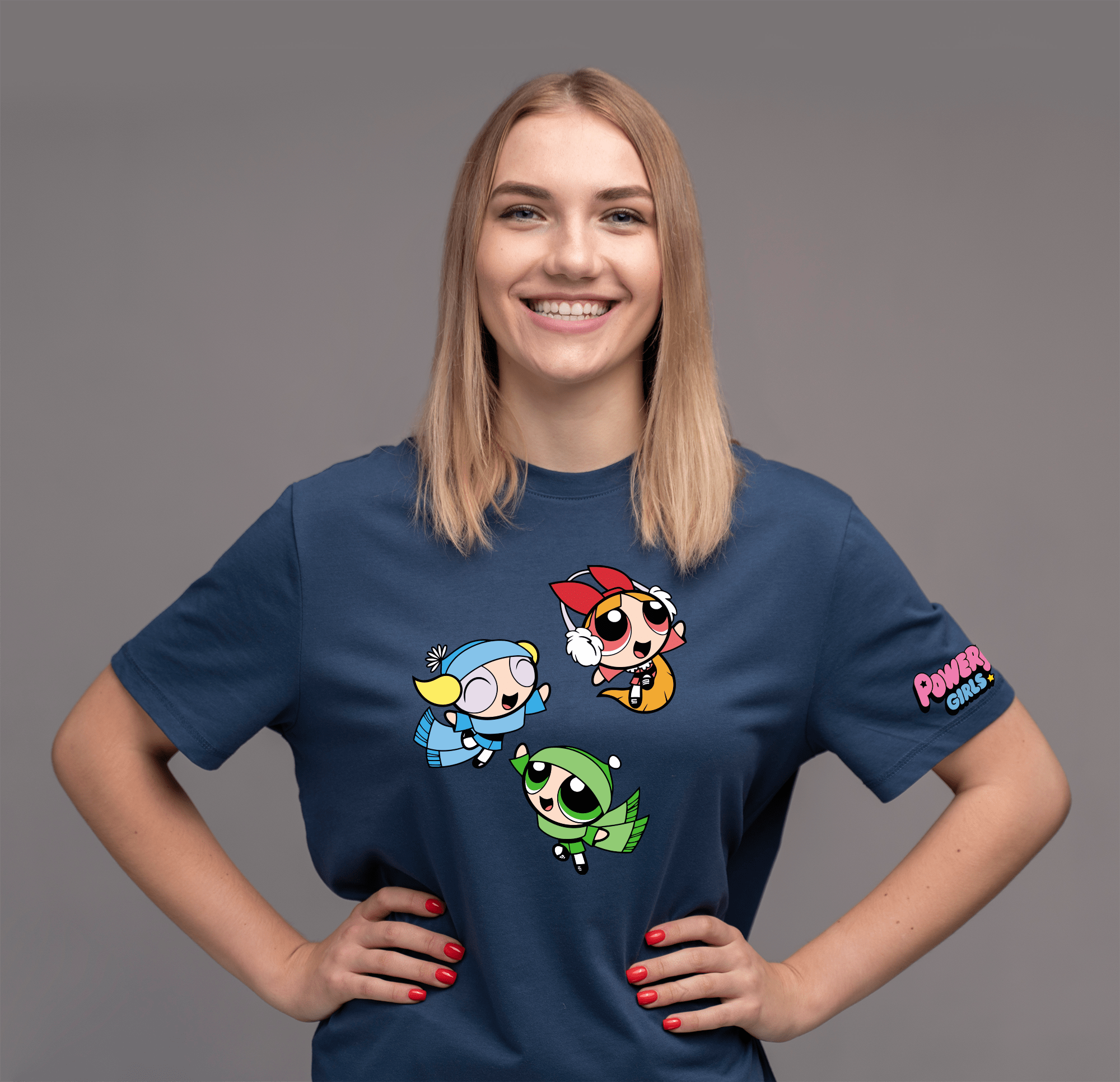 The Powerpuff Girls Trio - Women Navy Blue Regular Fit Half Sleeved T-shirt