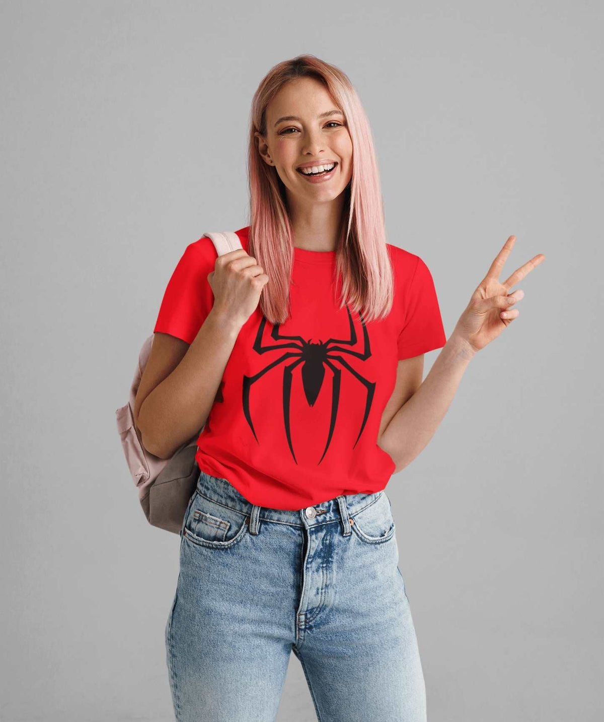 Spiderman: Women Red Regular Fit Half Sleeved T-shirt