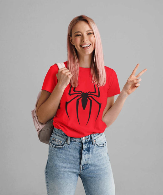 Spiderman: Women Red Regular Fit Half Sleeved T-shirt