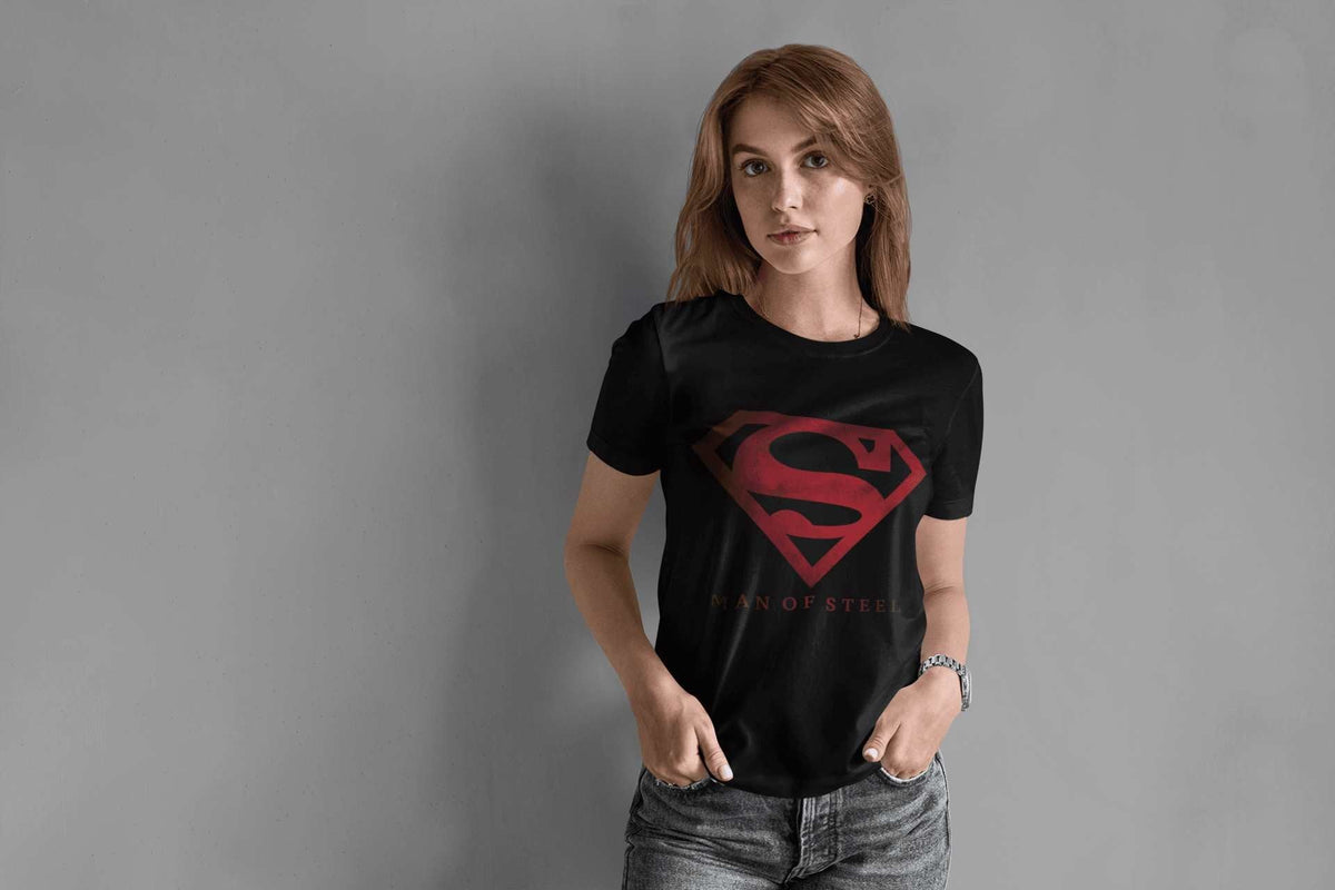 Superman: Women Black Regular Fit Half Sleeved T-shirt