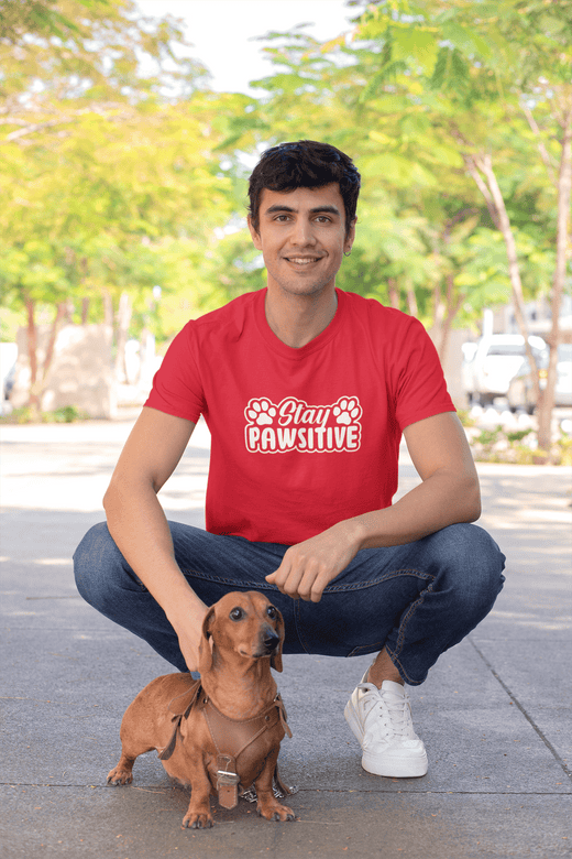 Stay Pawsitive Dog Lover : Unisex Regular Fit Half Sleeved T-shirt