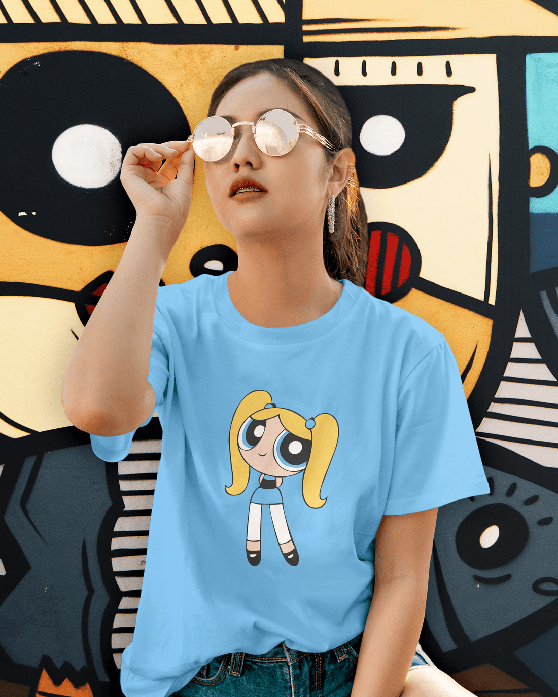 The Powerpuff Girls: Blossom - Women Sky Blue Regular Fit Half Sleeved T-shirt