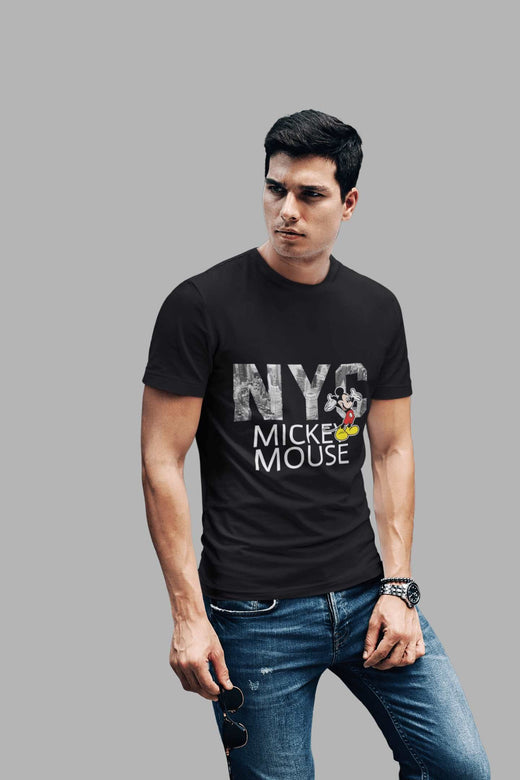Mickey Mouse: Men Black Regular Fit Half Sleeved T-shirt